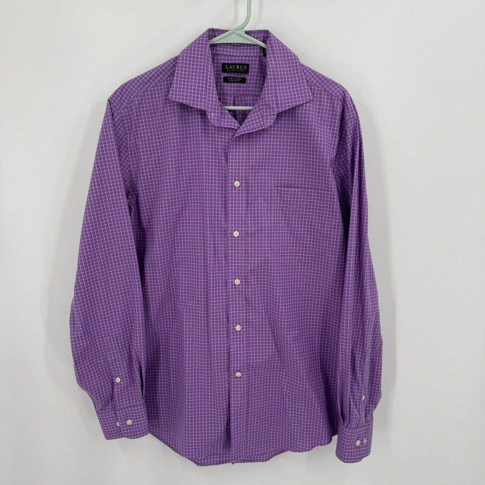 Lauren‎ Ralph Lauren Purple Plaid Stretch Fabric Regular Fit Dress Shirt 16.5 L